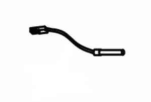 Black, curved dental suction tube with a rectangular tip and cylindrical handle, designed for oral fluid removal.