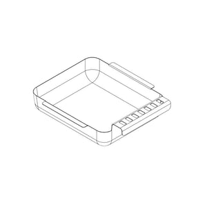 Rectangular tray with raised edges, side handles, and a slotted section for organizing small items. Clear, accessible design.