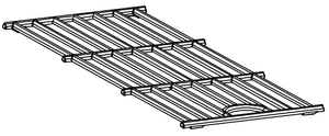 Metal grill rack with parallel bars and a circular cutout, suitable for kitchen or industrial use.