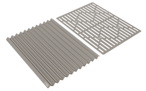 Gray metal cooling fins with text overlay, likely for heat dissipation in electronic devices.
