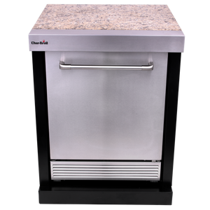 Silver Char-Broil built-in ice maker with granite countertop.