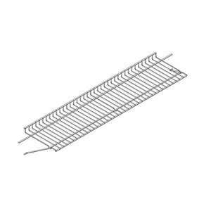 Wire shelf with raised edges, rectangular shape, metal construction, suitable for storage or closet organization.