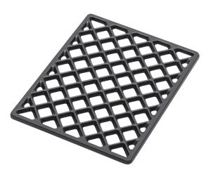 Rectangular black cast iron grill grate with a diamond grid pattern, ideal for grilling food evenly.