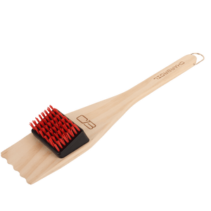Lightwood Char-Broil BBQ brush with red bristles and black handle.