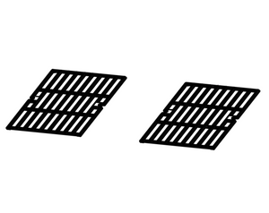 Two black metal grill grates with parallel bars, shown side by side on a white background.