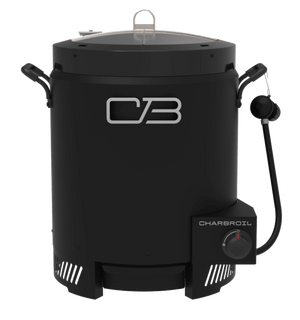 Black Char-Broil deep fryer with control knob and handles.