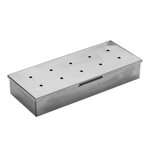 Silver rectangular metal box with holes and handle.