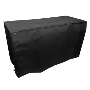 Black protective cover for outdoor grill or furniture.
