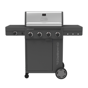 Char-Broil Performance Series 4-burner gas grill, black and silver.