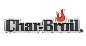 Char-Broil logo with bold black text and a red flame icon above the letter "B". Silver outline.
