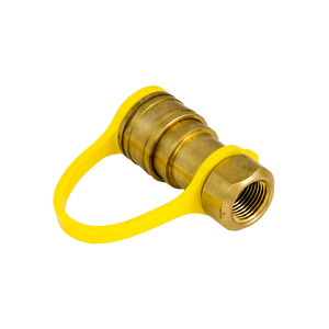 Yellow brass hose connector with handle.