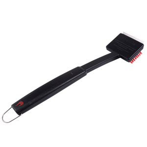 Black Weber grill scraper with red logo and handle loop.