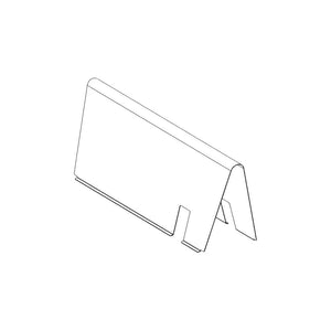 Metal bracket with angled design and cut-out slot, used for mounting or supporting panels. Simple, sturdy construction.