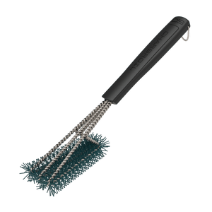 Black Char-Broil grill brush with metal bristles and handle.