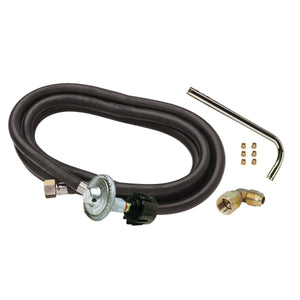 Black propane hose with connectors and fittings.