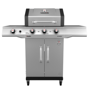Silver Char-Broil AmpliFire Performance gas grill with four burners and storage doors.