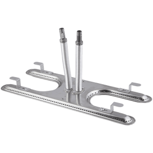 Silver metal appliance component with two vertical rods and curved base.