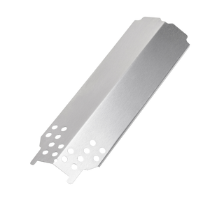 Stainless steel grill heat plate with vent holes, angled design, brushed finish. Ideal for even heat distribution.