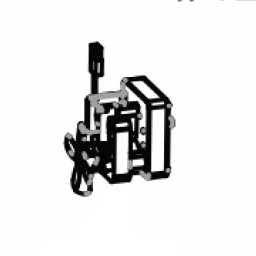 Compact black and silver electronic device with cable and upright connector, rectangular shape, suitable for mounting.