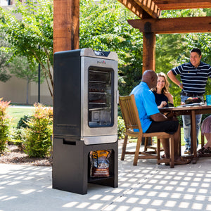 Char-Broil electric grill with charcoal mode, outdoor setting.