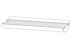 Metal wall-mounted shelf with horizontal bars and curved sides, ideal for storage or organizing items.