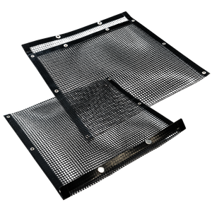 Black mesh cooling pad with multiple screws and ventilation holes.