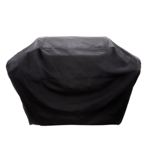 Black grill cover with brand logo.