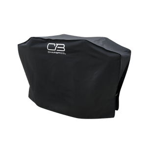 Black Char-Broil grill cover with logo.