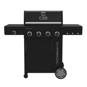 Black Char-Broil Performance Series gas grill with four burners and control knobs.