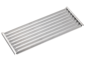 Stainless steel baguette baking tray with perforated slots for even heat and crisp crust.