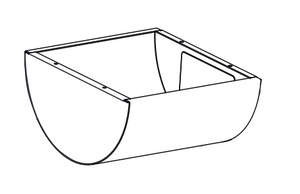 Rectangular bathtub with curved sides and a built-in seat, shown in a simple line drawing.