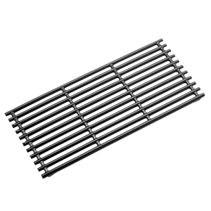 Rectangular cast iron grill grate with parallel bars, black finish, ideal for grilling and cooking.