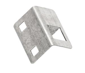 Metal corner bracket with three square cutouts, silver finish, used for structural support or mounting.