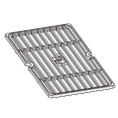 Rectangular metal grill grate with parallel bars and a central handle, suitable for grilling or cooking.