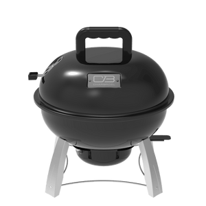 Black Char-Broil kettle grill with lid and stand.