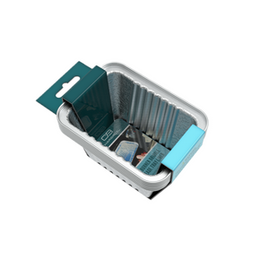 Blue and teal Char-Broil disposable grill tray liner in silver packaging.