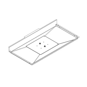 Rectangular metal mounting bracket with central plate and corner supports, designed for secure wall or ceiling installation.