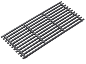 Rectangular black cast iron grill grate with parallel bars, ideal for grilling food evenly on a barbecue.