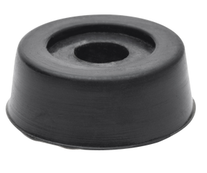 Black rubber grommet, round with a central hole, used for sealing or protecting cables and pipes.