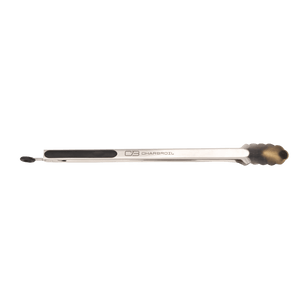 Silver Char-Broil tongs with black rubber ends.