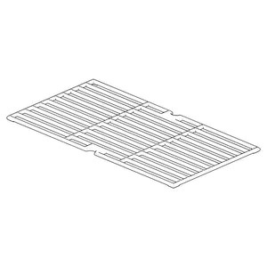 Rectangular metal grill grate with evenly spaced parallel bars, designed for even cooking on a barbecue or grill.
