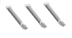 Three gray cylindrical tubes with flat ends, arranged diagonally. Likely single-use medical or lab applicators.