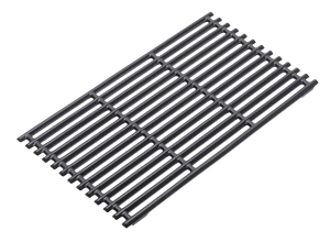 Black cast iron grill grate with parallel bars, rectangular shape, ideal for BBQ or grilling.