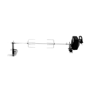 Black metal exercise barbell with weight plates and stand.