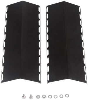 Black metal corner brackets with screws for mounting.