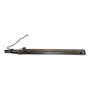 Metal gas grill burner tube with ignition wire, rectangular shape, silver finish, mounting brackets on each end.