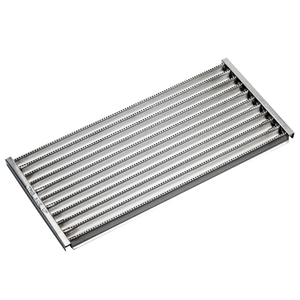 Stainless steel roll-up drying rack with parallel rods, ideal for kitchen sinks and countertop use.