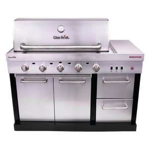 Silver Char-Broil Tru-Infrared gas grill with five burners and side burner.