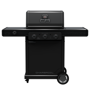 Black Char-Broil Pro Series electric grill with control knobs and temperature gauge.