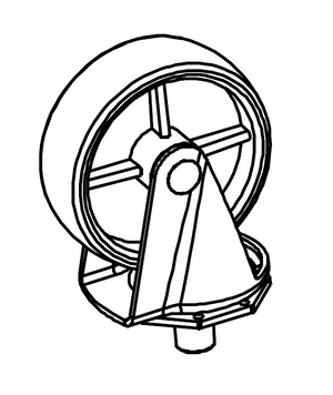 Industrial caster wheel with sturdy bracket and central axle, designed for heavy-duty mobility and support.